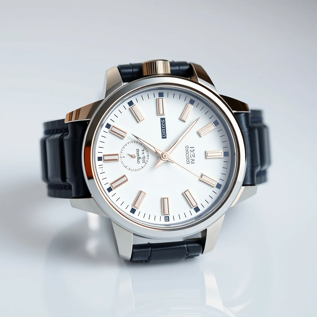 Wristwatch product photo with cluttered desk background — remove for clean Amazon listing.