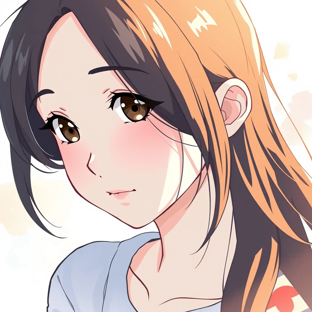 Portrait photo, female face — convert to anime style with cel shading and clean line art.